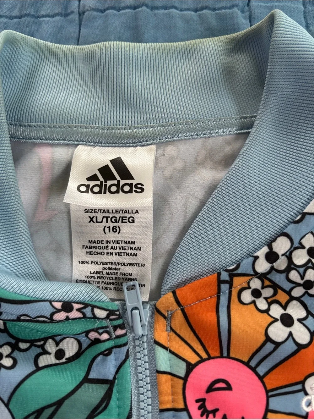 adidas Kids Floral Track Jacket in Light Blue and Pink Multicolor